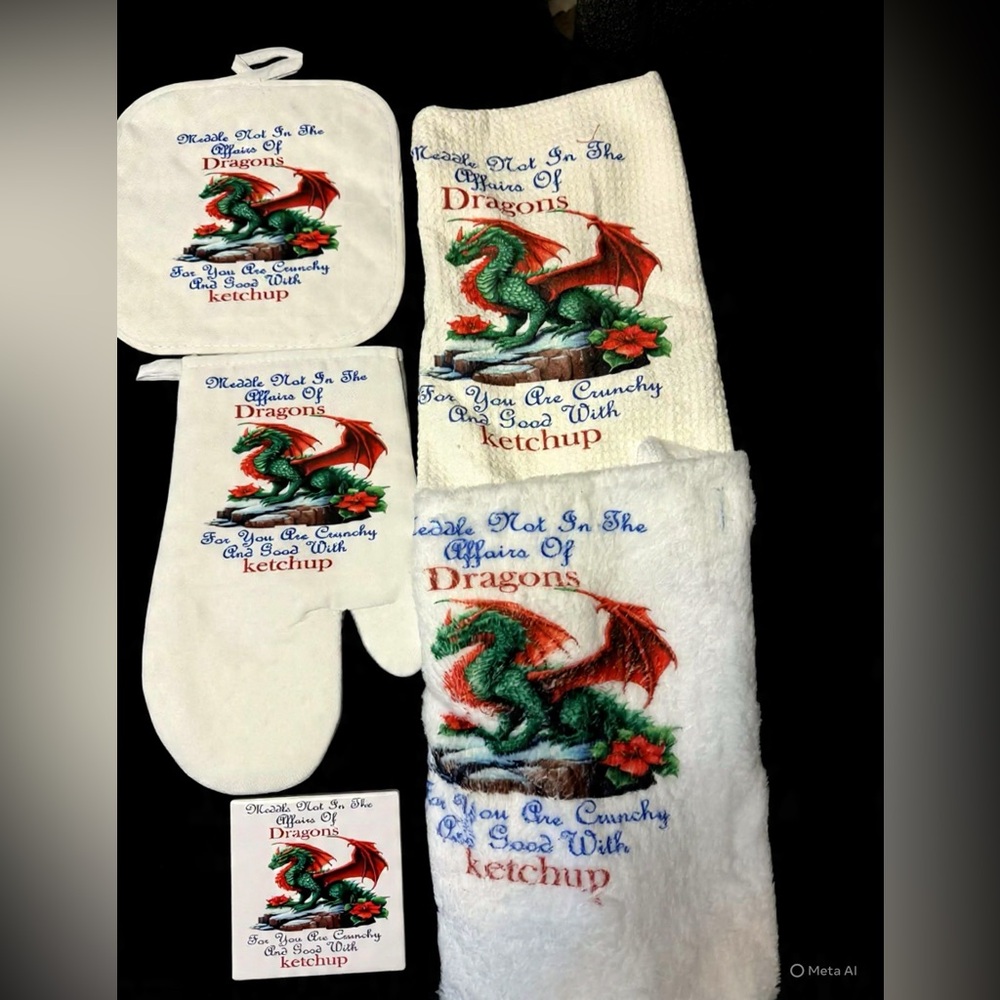 8 piece Dragon Kitchen Set with Green & Red Dragon Tumbler,Cup,and Mouse Pad